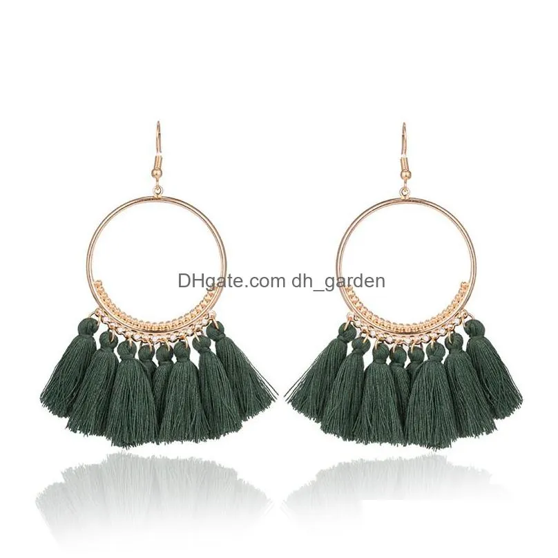 popular bohemian ethnic fringed tassel earrings for women golden round circle ring dangle hanging drop earrings 