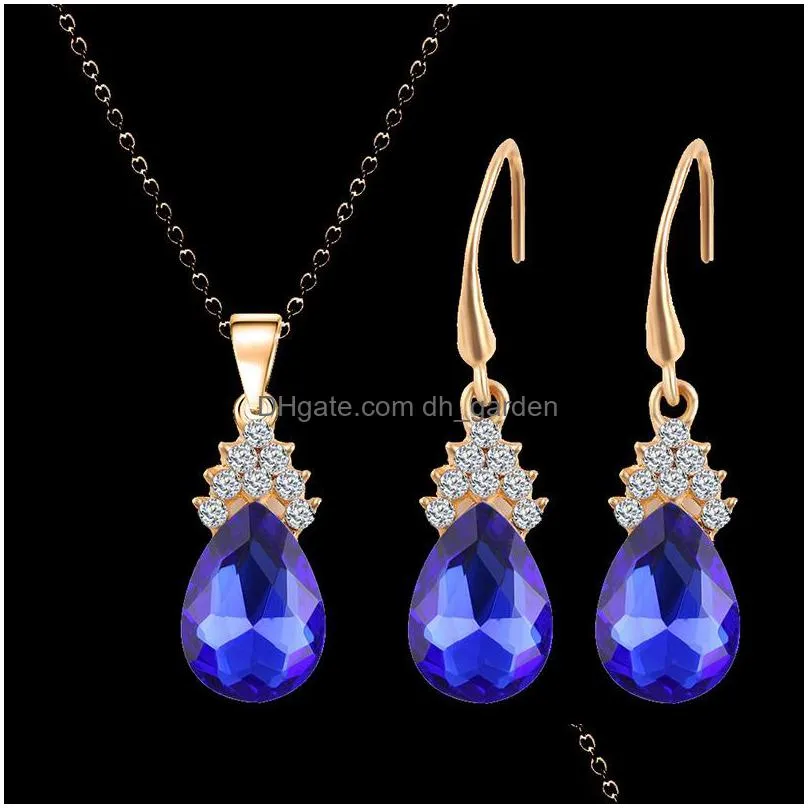 crystal diamond water drop necklace earrings sets gold chain necklace for women fashion wedding jewelry sets gift