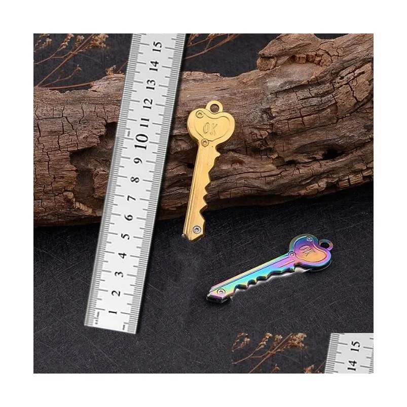 folding mini heart shape keychain defense keychain pendant pocket outdoor survival tool key knife for women man multicolors 9 colors