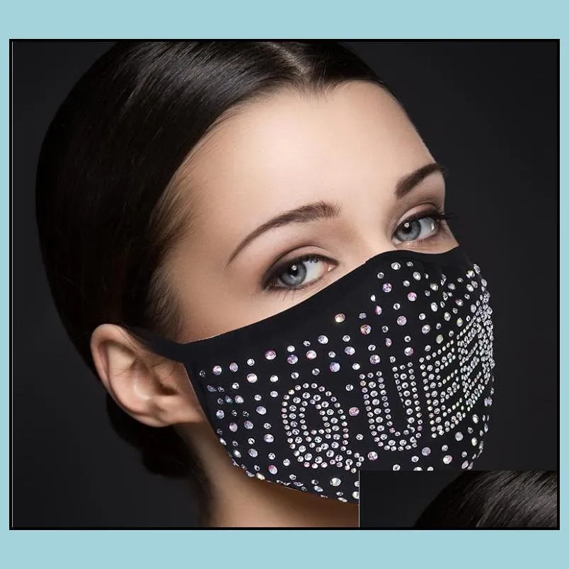 rhinestone face mask with filter pocket bling boss queen king y girl love letter face mouth cover adjustable masquerade party props