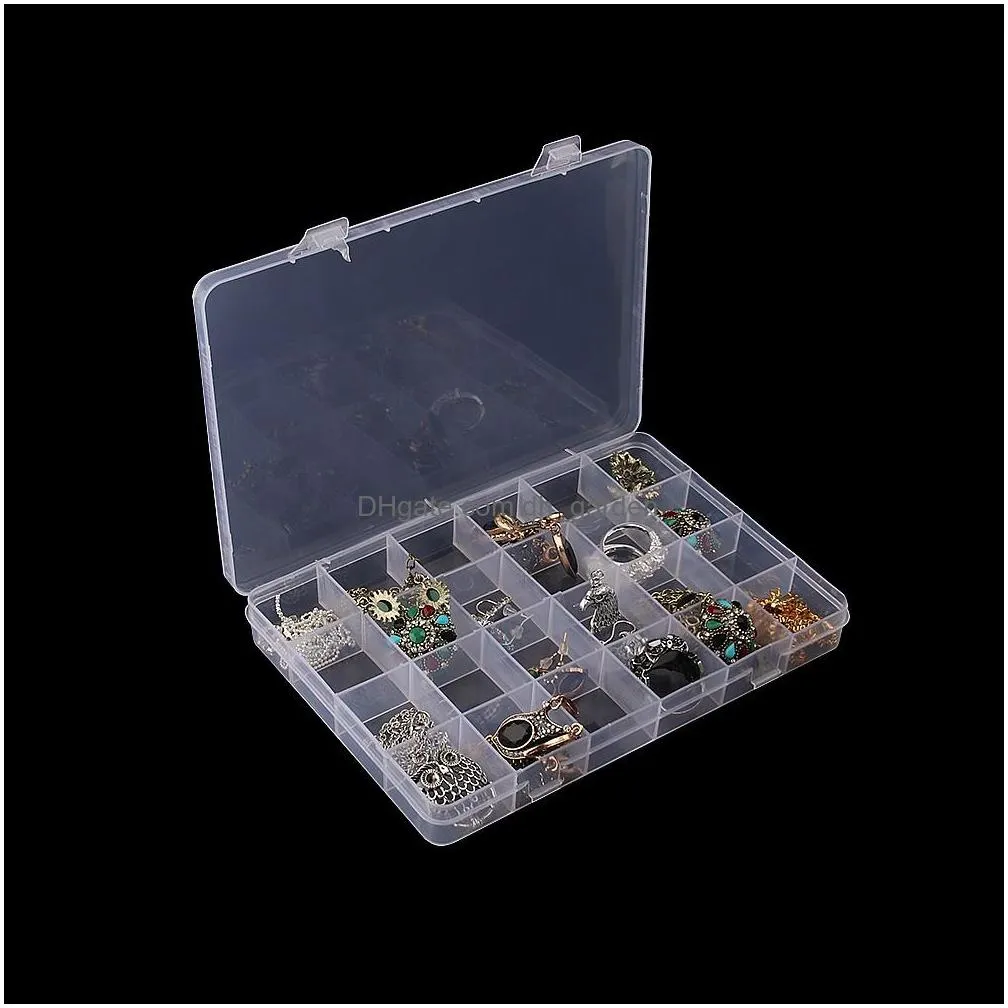 transparent jewelry box 24 grids ring box nail art tips rhinestones decoration container pill storage case jewelry box organizer