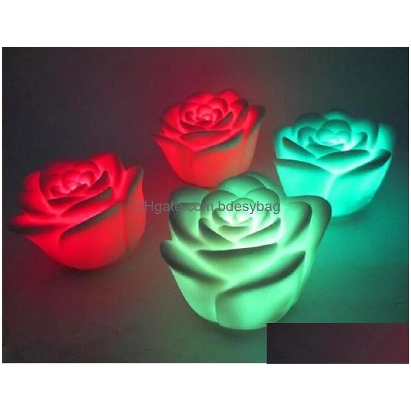 changeable color led rose flower candle lights smokeless flameless roses love lamp light up battery table home decoration gift