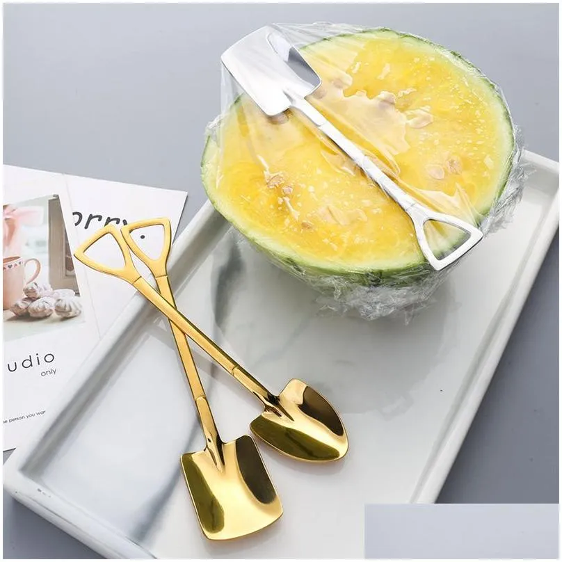 Spoons Mini Shovel Spoons Sier Gold Coffee Stainless Steel For Dessert Ice Cream Wedding Party Teaspoons Drop Delivery Home Garden Kit Dheai