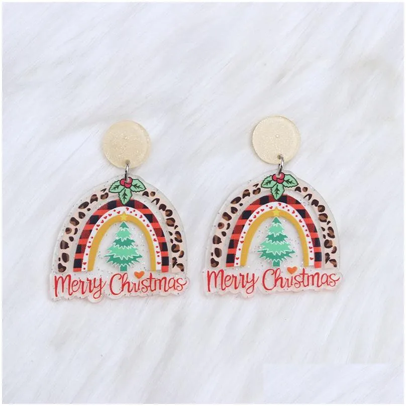 Stud Christmas Charm Stud Earrings For Women Red Green Fashion Geometric Design Coconut Tree Heart Hohoho Letter Santa Claus Drop Dang Otsgo