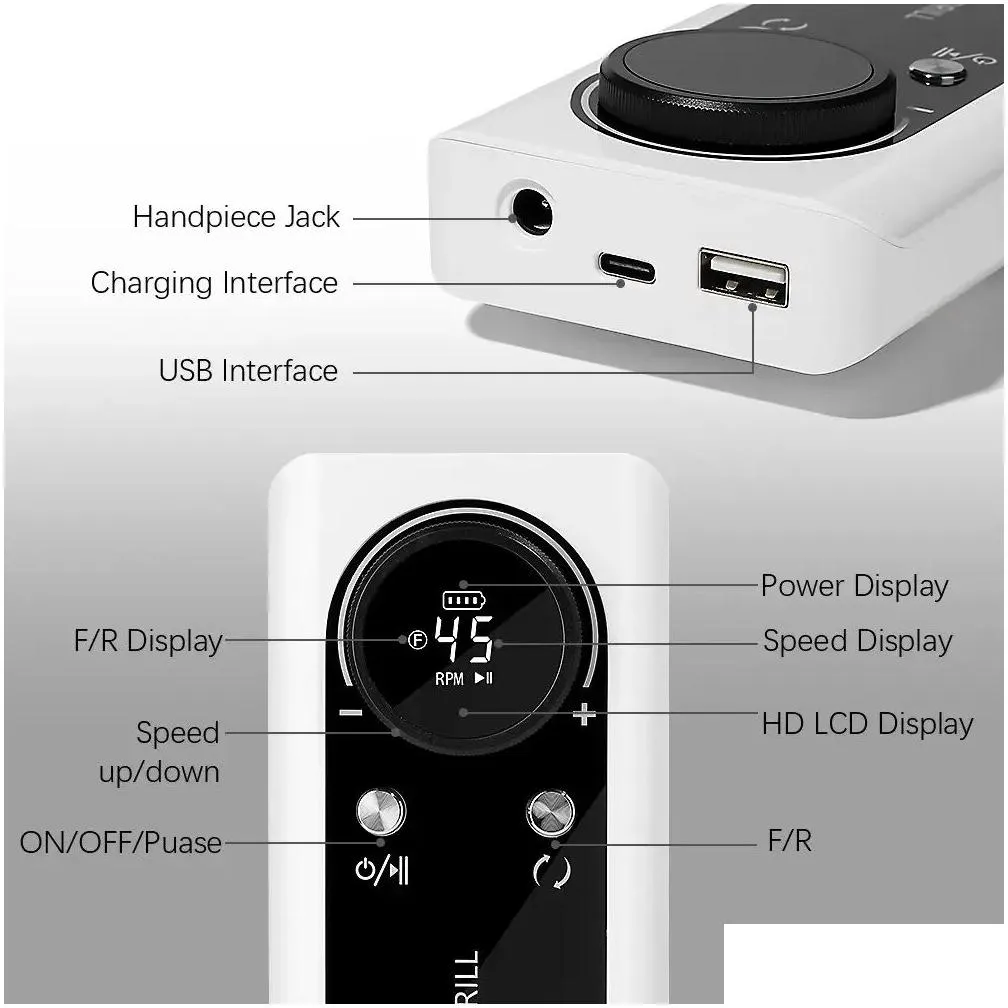 Nail Drill & Accessories 45000Rpm Nail Drill Hine Electric Portable File Rechargeable Sander For Gel Nails Polishing Home Manicure Dro Otfs9