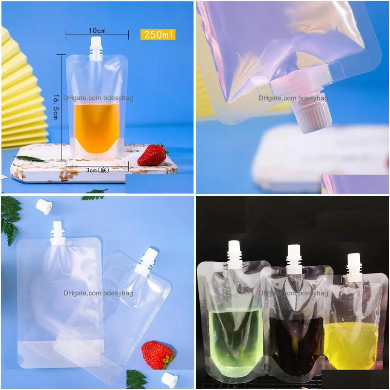 selfsuction nozzle bag clear spout bag drink liquid transparent sealed squeeze pouch bag 200ml 250ml 300ml 380ml 500ml lx0079