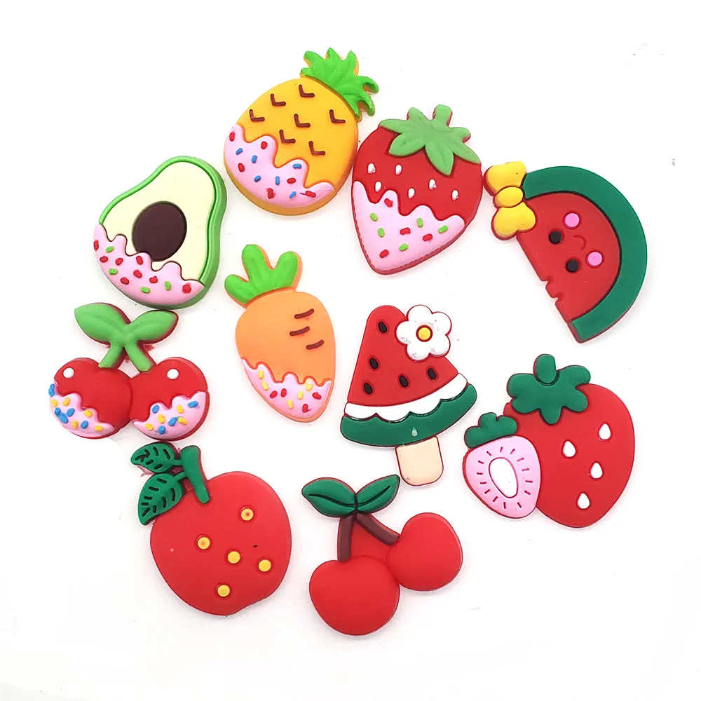 cute cartoon food fruits shoe charms for corc sandals pvc material garden shoe accessories party birthday gifts