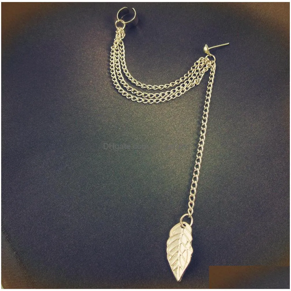 novelty leaves earrings long tassels ear clip silver gold color stud earrings for women gift jewelry dhs