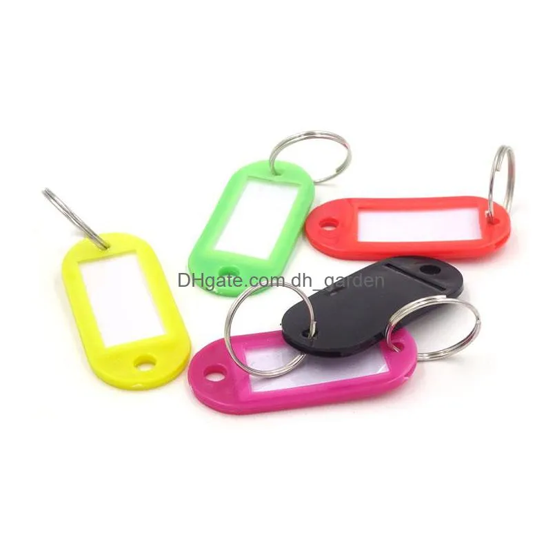 mix color plastic keychain key tags id label name tags with split ring for baggage key chains key rings