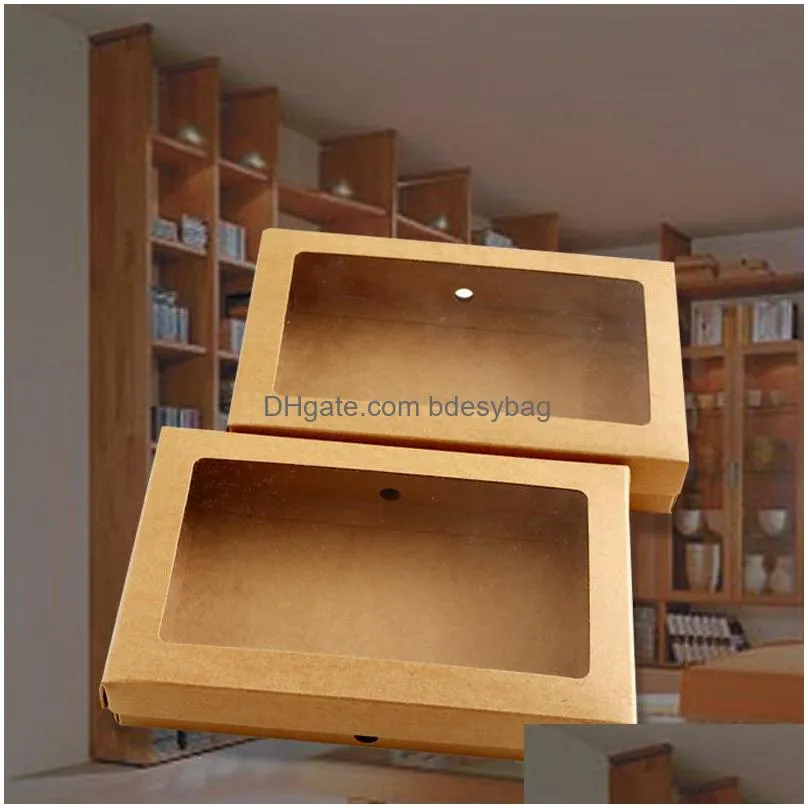 kraft paper gift boxes kraft packaging box with window kraft paper socks box 22x14x4.3cm lz0937