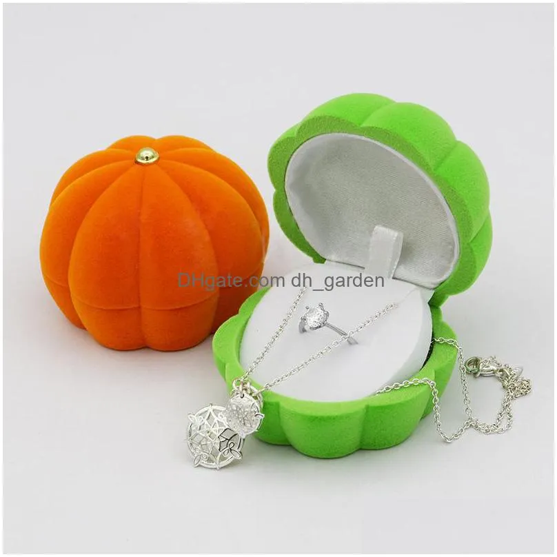 halloween lovely orange/green pumpkin ring box flocking necklace jewelry box pumpkin earring ear stud case for festival wedding