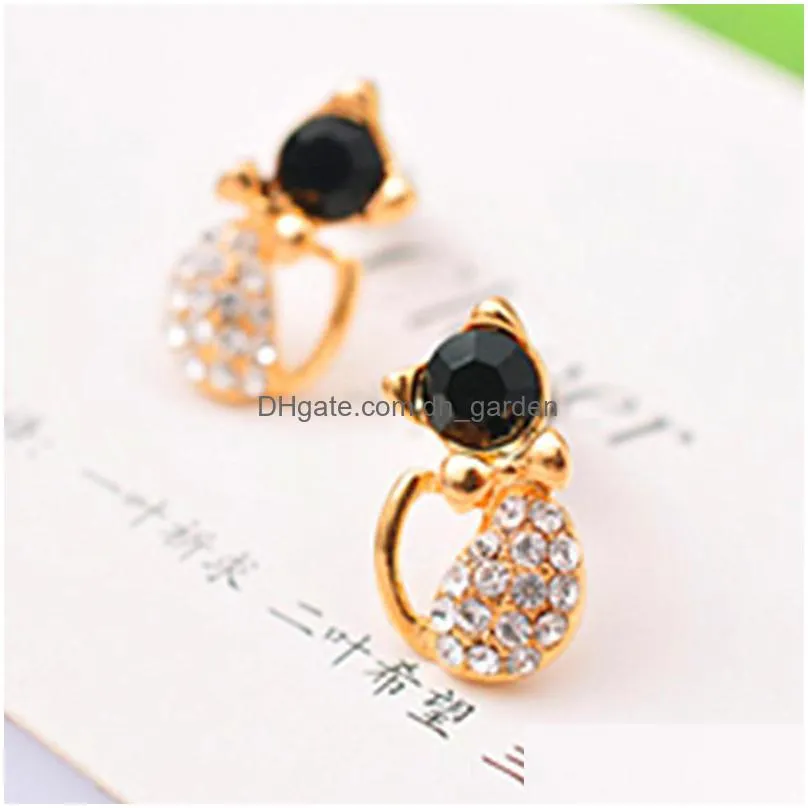 black crystal cat stud earrings lovely rhinestone cat stud earrings cat bow crystal ear stud for women