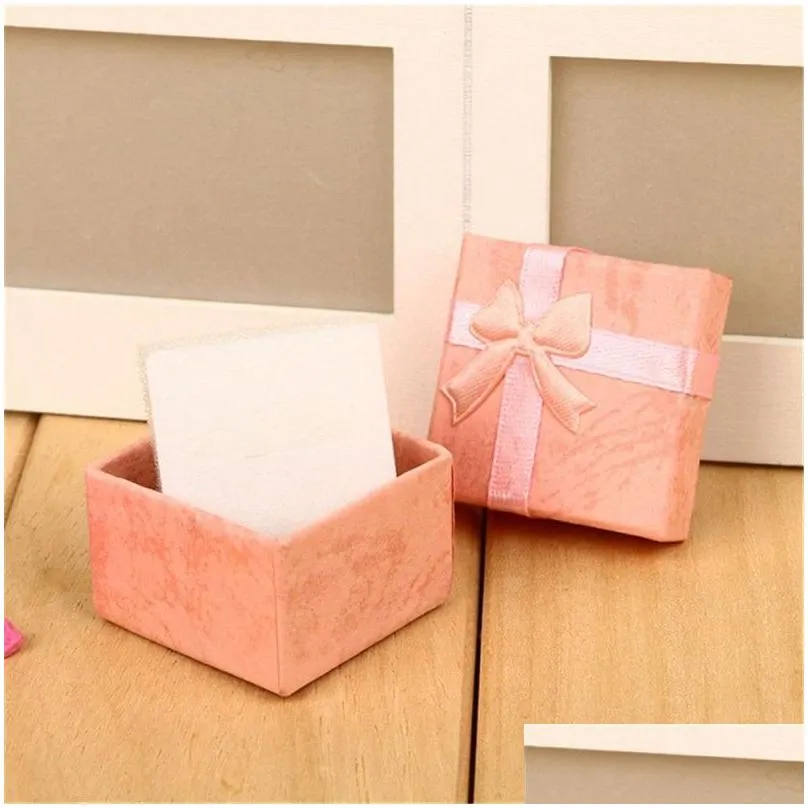 Gift Wrap Bowknot Jewelry Packaging Display Gift Boxes 4X4X3Cm Cute Box Red Pink Purple Blue Earrrings Ring Wholesale Drop Delivery Ho Dhydw