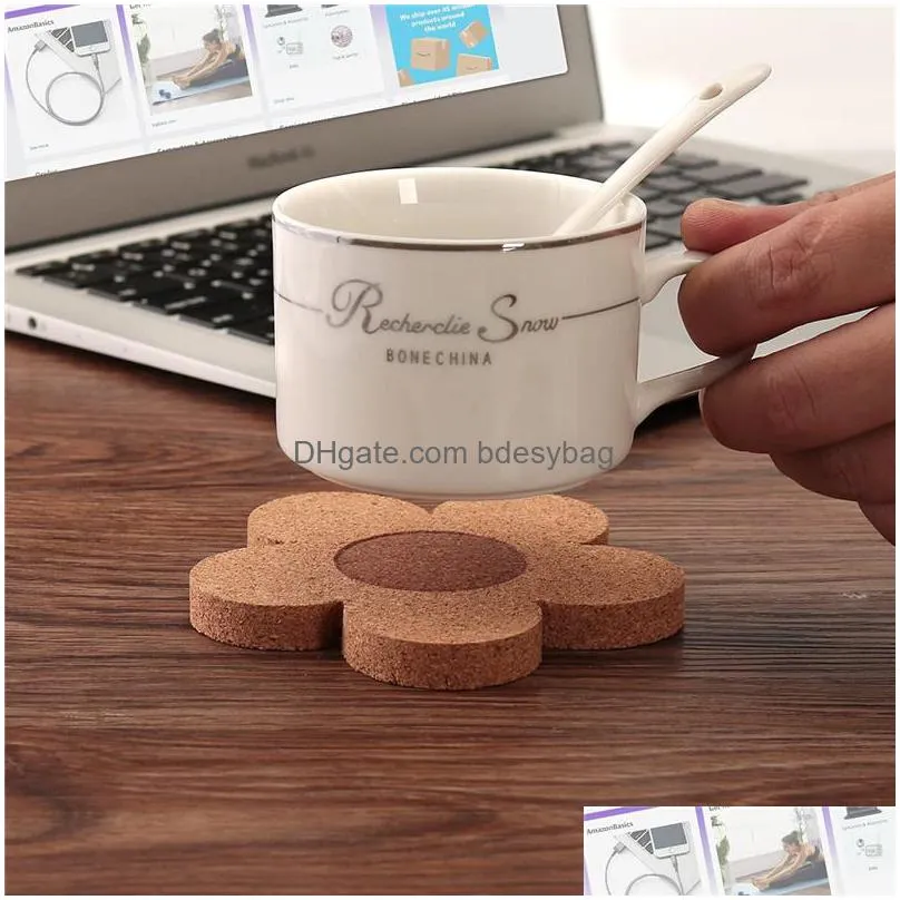 cork coasters drinks reusable coaster natural cork 4 inch flower shape wood coasters cork coasters for desk glass table lx4728