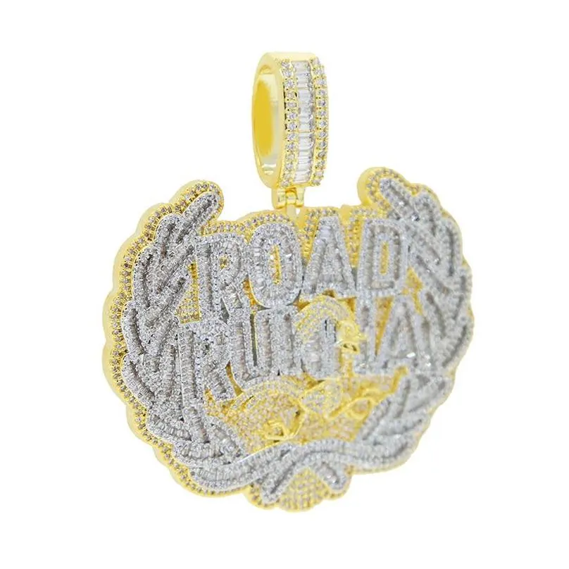 pendant necklaces iced out bling cz letter road runna necklace cubic zirconia two tone color badge charm men fashion hip hop jewelry
