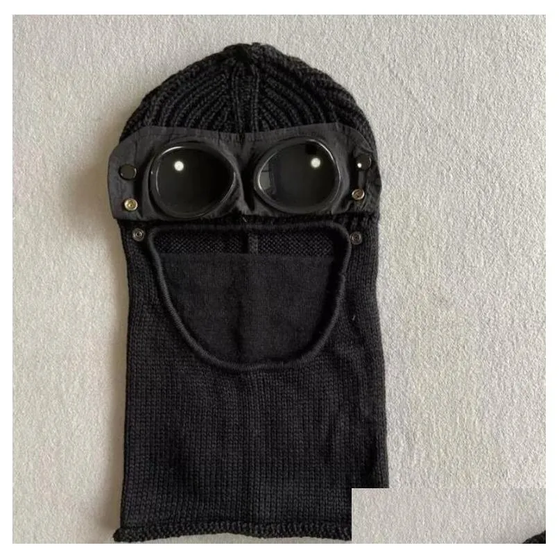 2021 europe two lens glasses windbreak hood autumn winter warm beanies outdoor hip hop cotton knitted men mask casual male skull caps hats black grey with