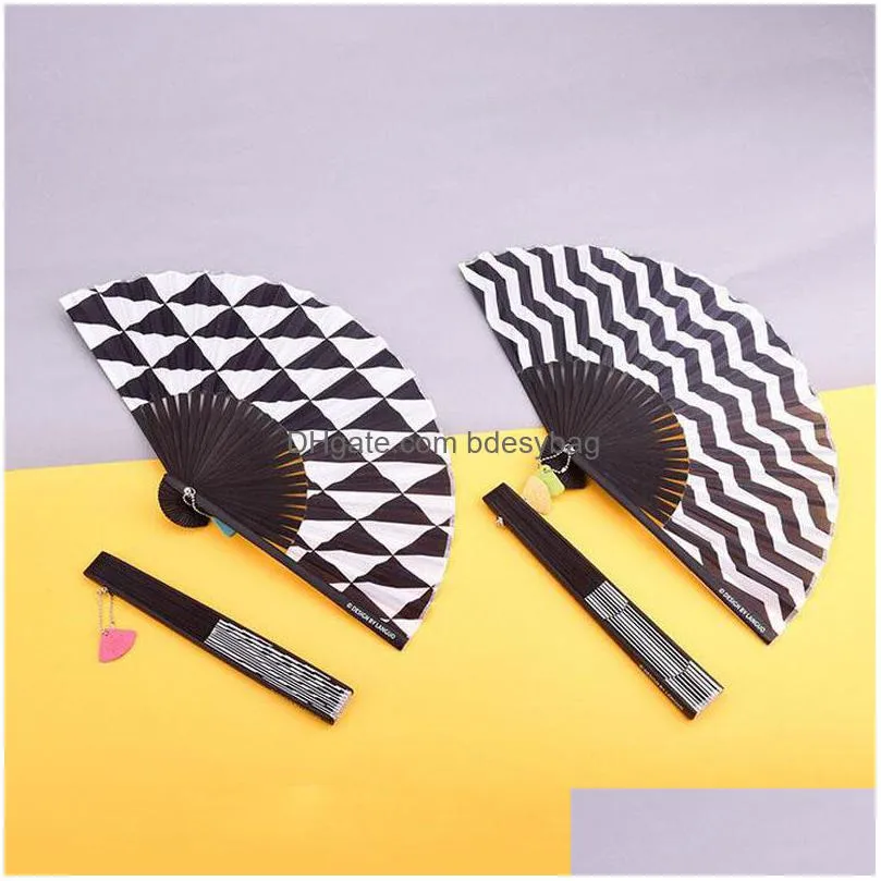 creative black and white plastic folding cloth fan geometric figure hand fans summer accesory for childrens gift party flavor za2846