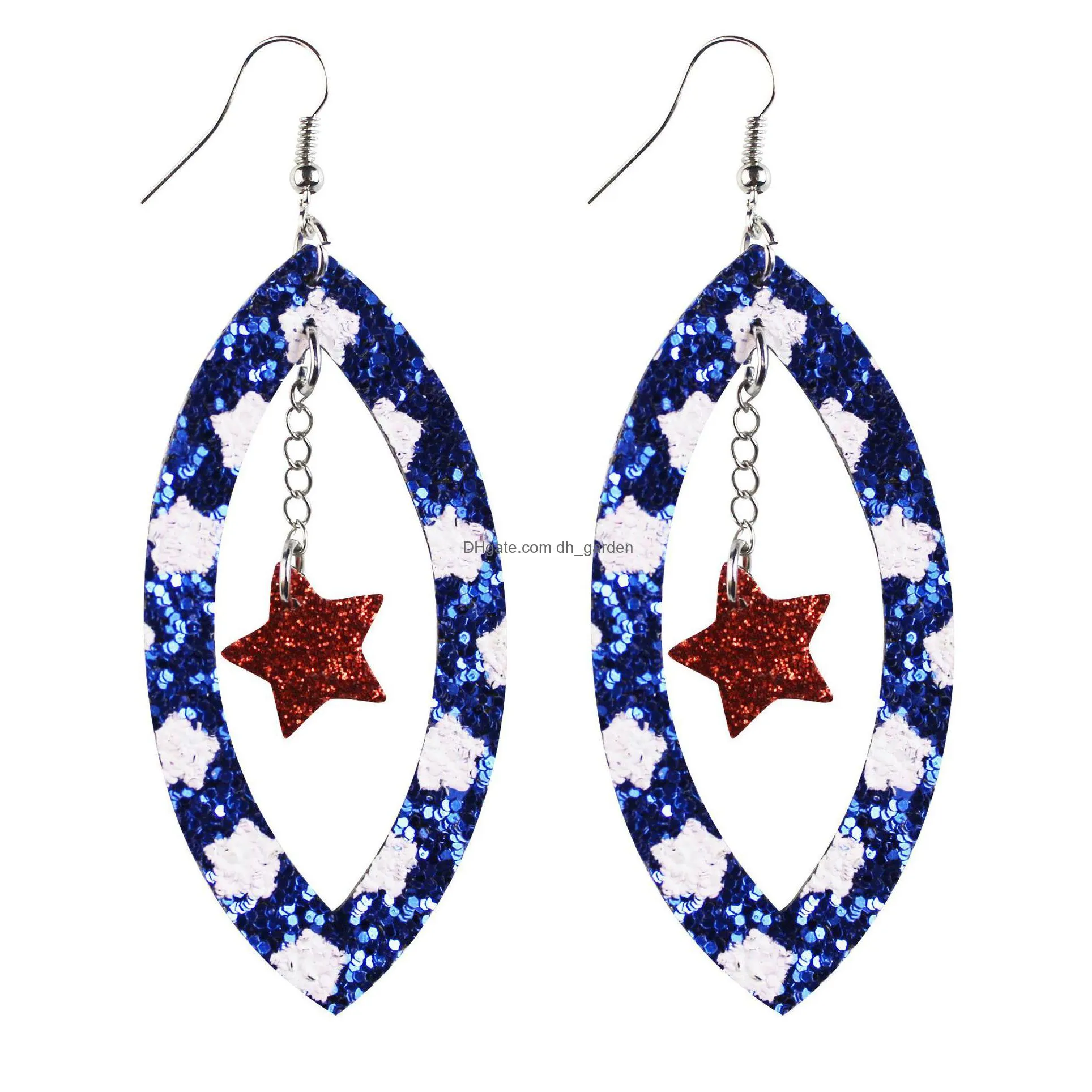 pu leather independence day dangle chandelier earrings american printed flag pentagram water drop multilayer charm 18 styles