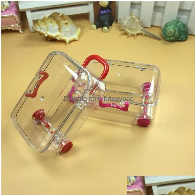 transparent travel luggage design plastic candy box mini suitcase box wedding baby shower chocolate boxes christmas gifts lx0512