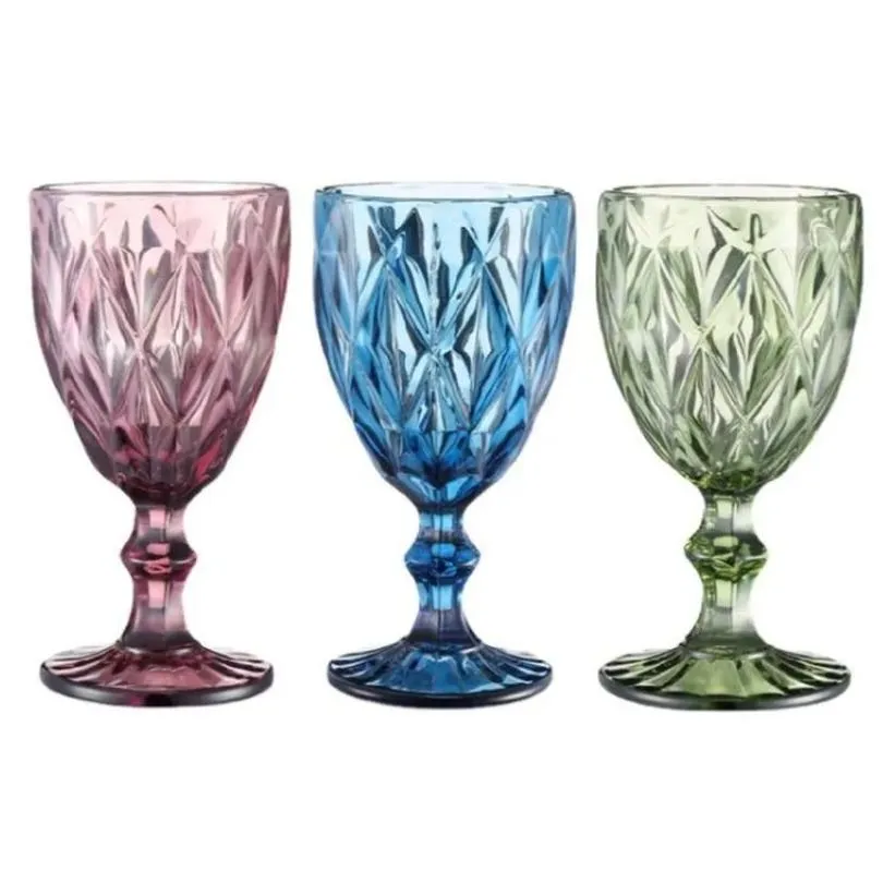 Wine Glasses 10Oz Vintage Glass Goblets Embossed Stemmed Wine Glasses Colored Drinking Fy5509 Jy08 Drop Delivery Home Garden Kitchen, Dhkmq