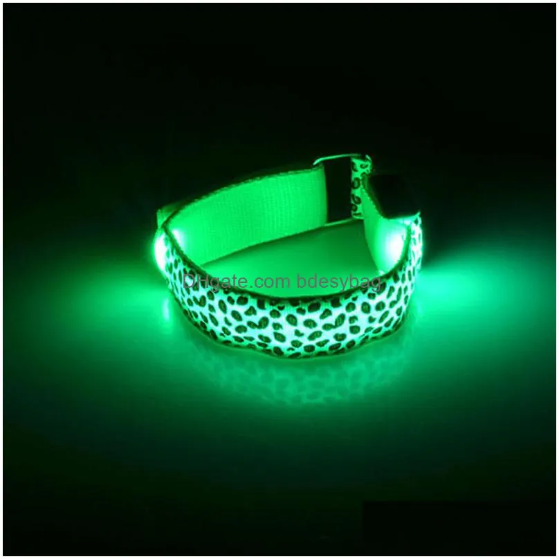 leopard hand strap wristband led reflective light shine flash glowing luminous armband bracelets wrist holiday biking light lz0496