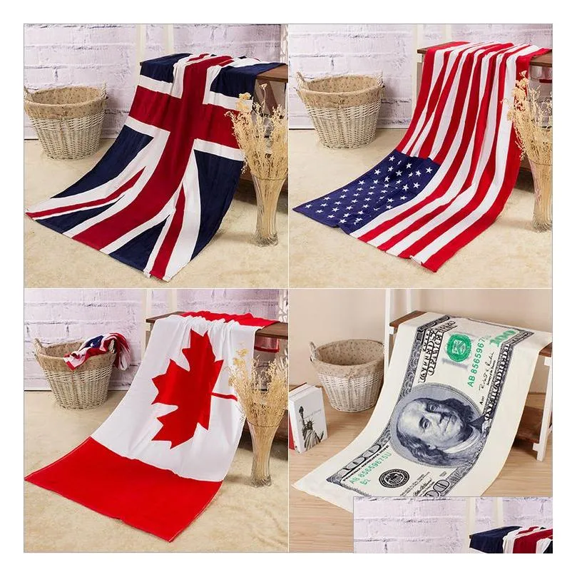 Carpets 100% Cotton Beach Towel Drying Washcloth Swimwear Shower Towels Usa Uk Canada Flag Dollar Design Bath Drop Delivery Home Garde Dh6L2