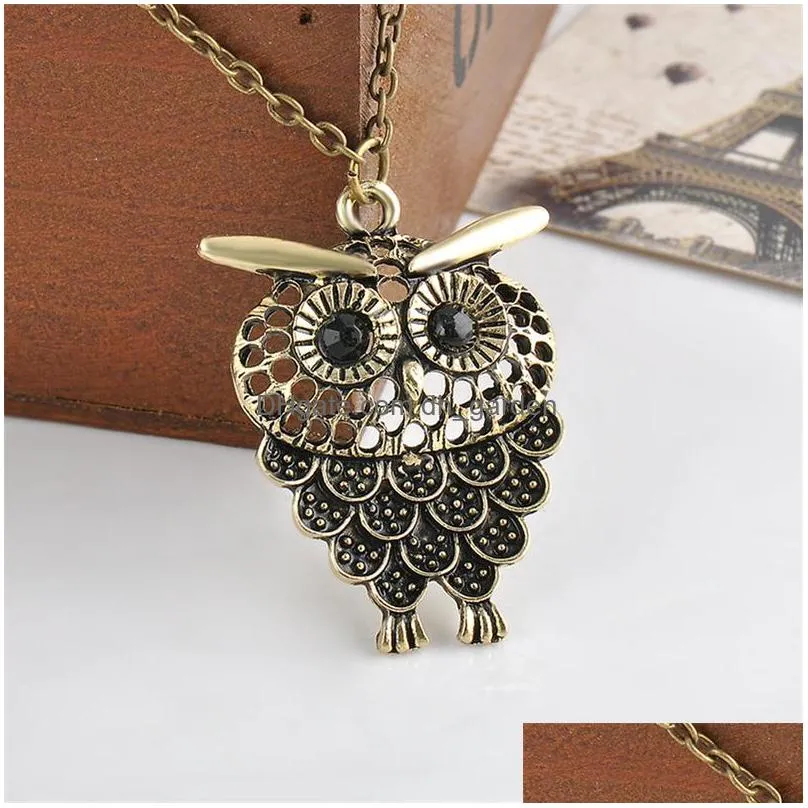 fashion women owl pendant neclace long animal sweater chain bijoux femme golden antique silver bronze necklace