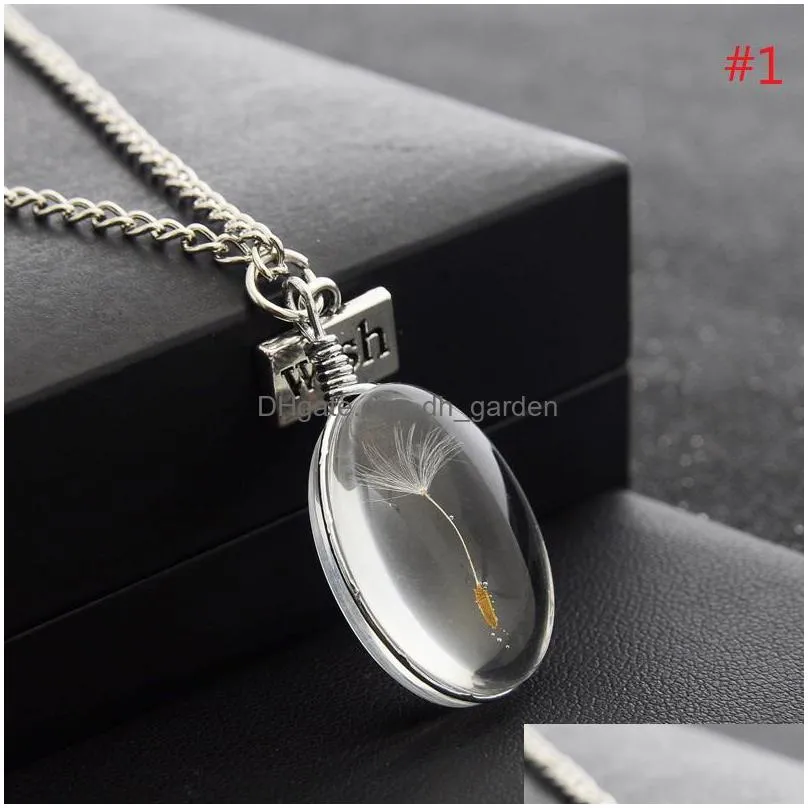 real dandelion necklace wish crystal necklace glass round silver wish choker necklace charm jewelry for women