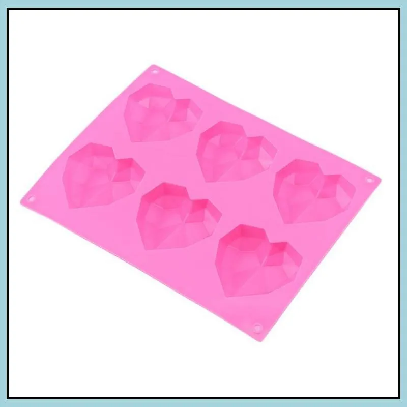6 cavity 3d diamond heart shape mould 100% foodgrade silicone dessert mold nonstick easy release mold cake candy ice cube soap tray