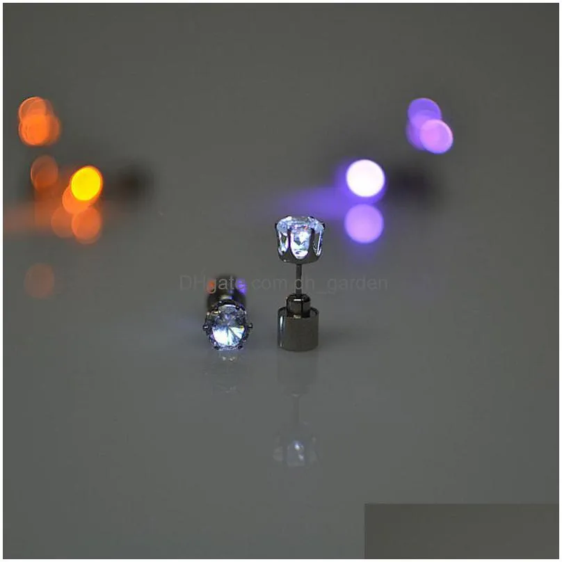 1 pair light up led earrings flashing studs stainless steel blinking studs dance party accessories for girls