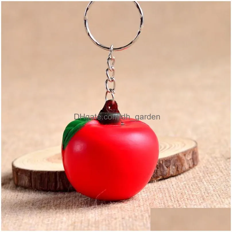 pu foam ball shape keychain toy squeeze fruit keychain charm tropical fruit chain keyring hanging ornament mobile phone pendant