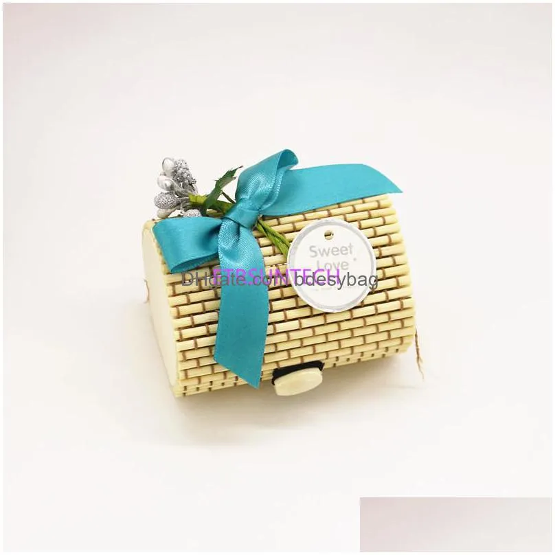 vintage forest pure natural bamboo wedding candy box for wedding gift party favor package boxes with ribbon lx0564