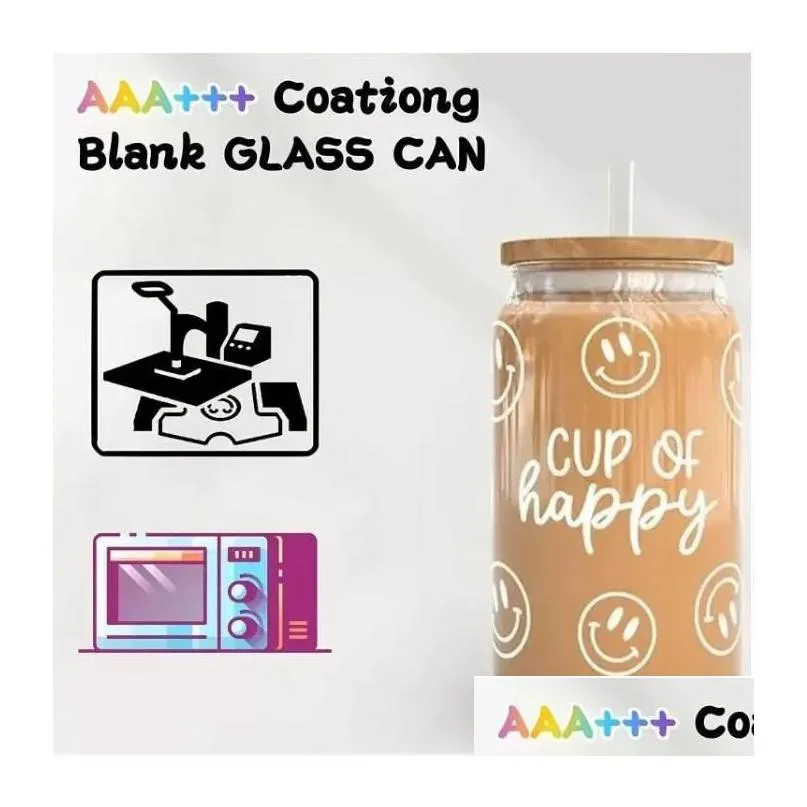 Mugs Us Ca Stock 16Oz Sublimation Glass Beer Mugs With Bamboo Lid St Tumblers Diy Blanks Frosted Clear Can Cups Heat Transfer Cocktail Dhyah