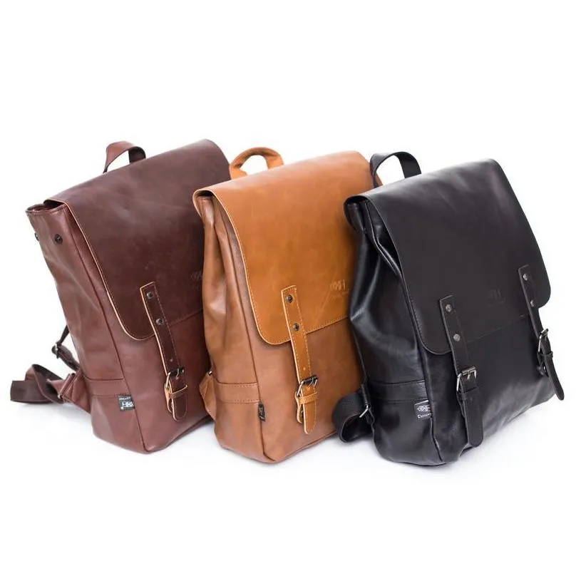 backpack men leather vintage for teenager laptop pc portable bags designer boys travel thin school luxury mochila