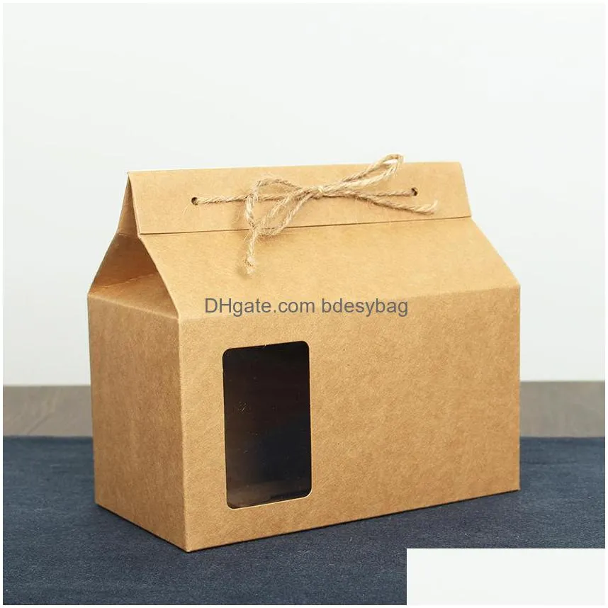 tea packaging cardboard kraft paper bag clear window box for cake cookie food storage standing up paper packing bag lx2705