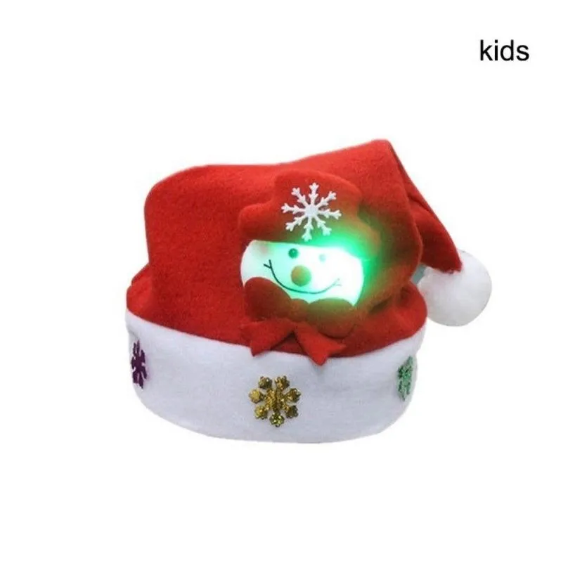 Christmas Decorations New Year Led Light Up Xmas Christmas Party Night Santa Hat Kids Adt Claus Reindeer Snowman Drop Delivery Home Ga Dhldr