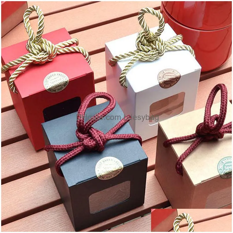 creative design kraft paper gift box with clear window honey jam tea brown sugar box candy box with rope lx0232