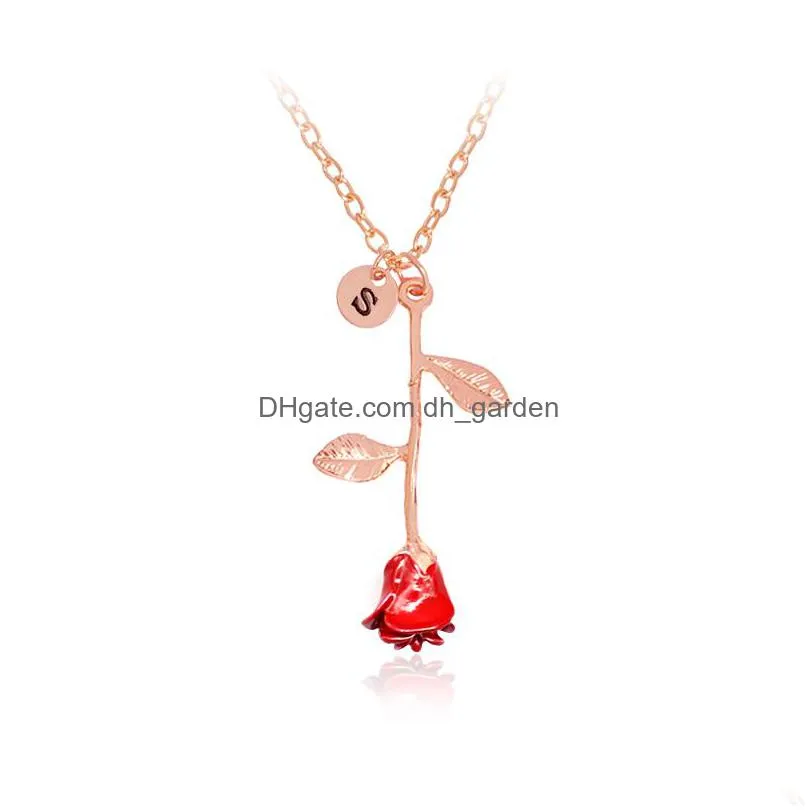 fashion red rose flower pendant necklaces with letters alloy choker necklace bijoux women jewellery collares mujer accessories