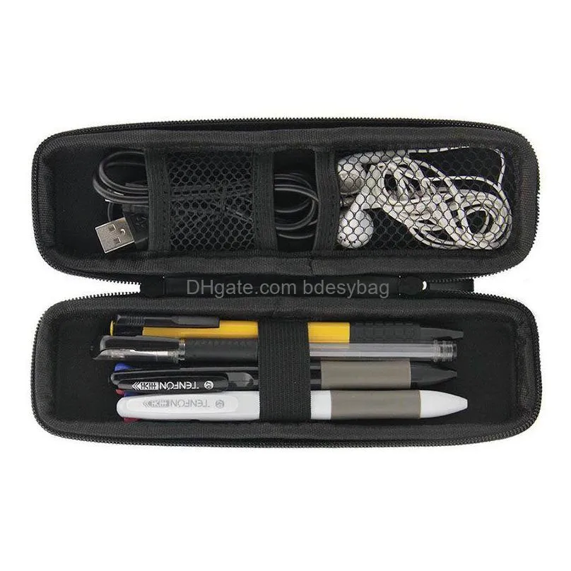 black pen case portable eva hard shell pen holder office stationery case pouch earphone makeup storage bag lx1722