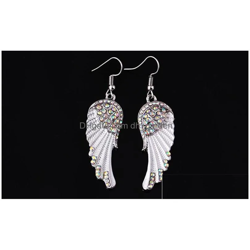 new fashion angel wing earrings for women crystal wing earrings red blue white color bling wing dangle earrings jewelry gift