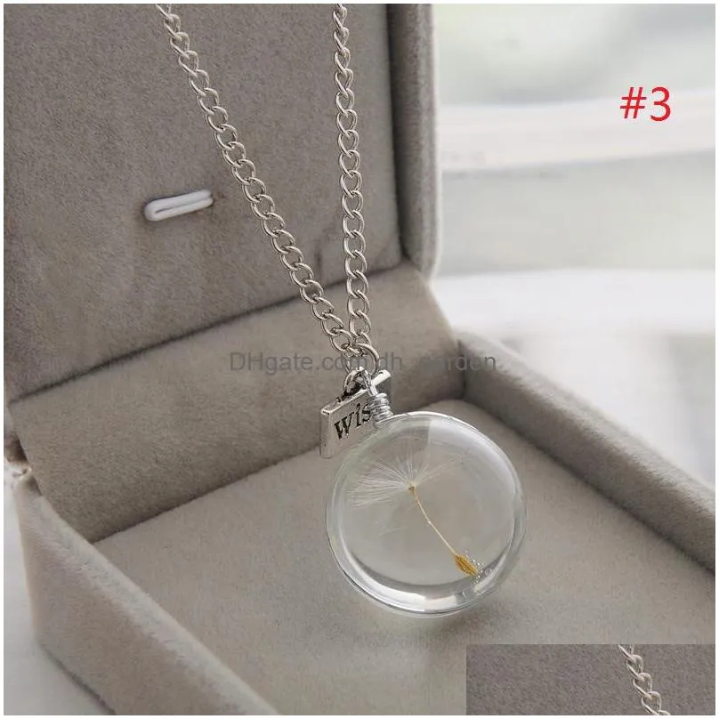 real dandelion necklace wish crystal necklace glass round silver wish choker necklace charm jewelry for women