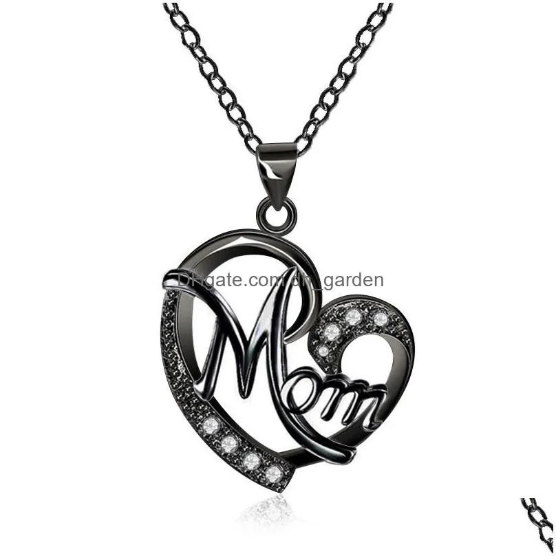 letter mom heart shape inlaid crystal pendant necklace mothers day gift high quality jewelry