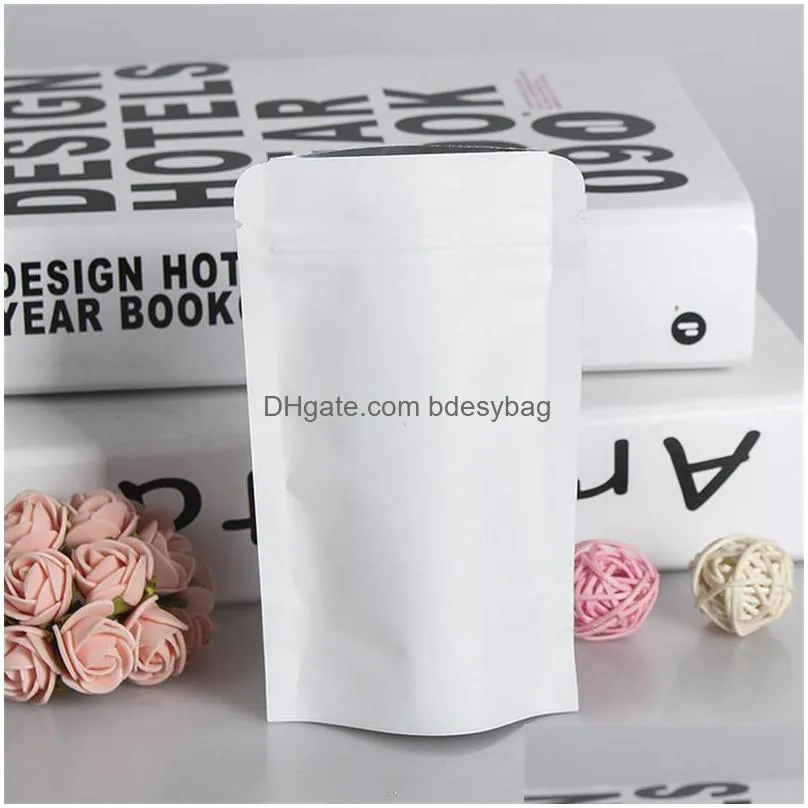 stand up white kraft paper aluminum foil bag zipper doy pack packaging pouch food tea snack resealable bags wholesale lz0504