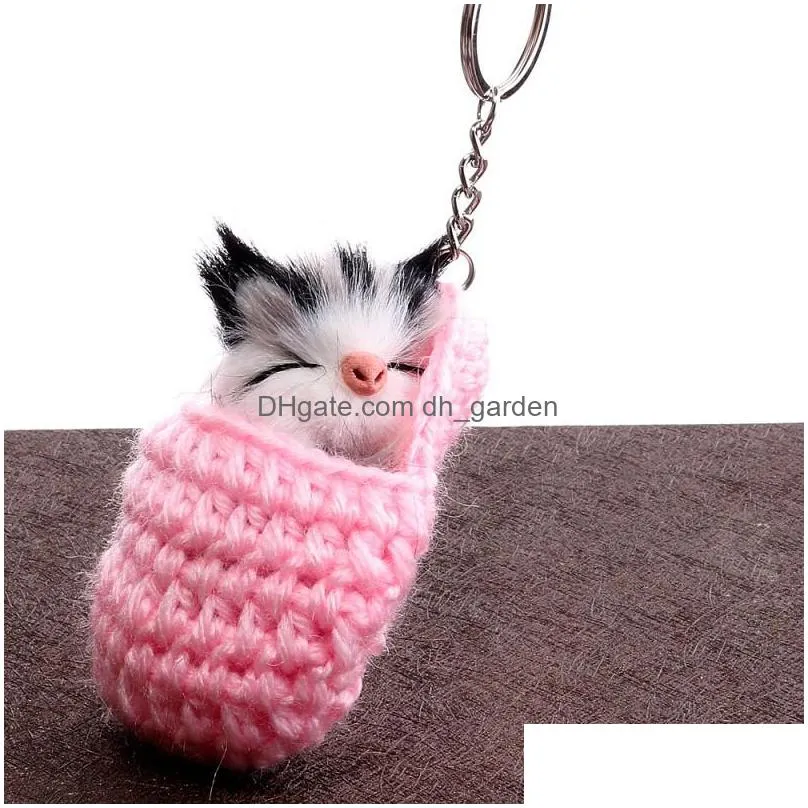 cute sleep kitten keychain cat hair ball keyring pendant wool slippers sleeping kitten key pendant bag pendant