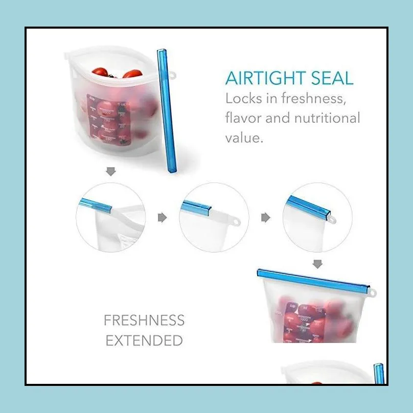 reusable grocery silicone food bags  lunch bag sandwich snack liquid zer bags airtight seal vegetable fruit storage bags