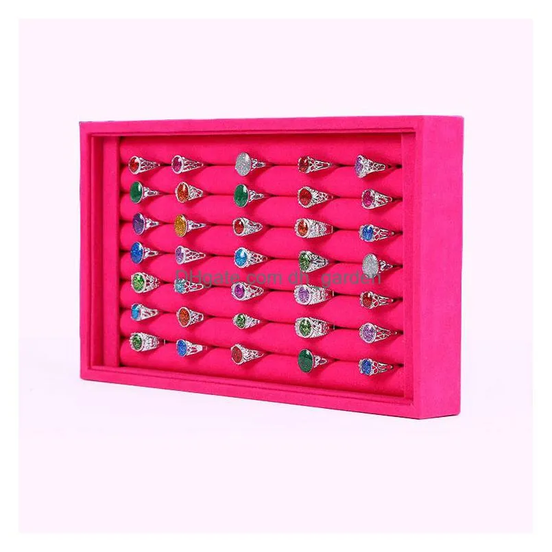 wholesale jewelry stand display high grade full velvet rings earrings show case storage boxes different colors