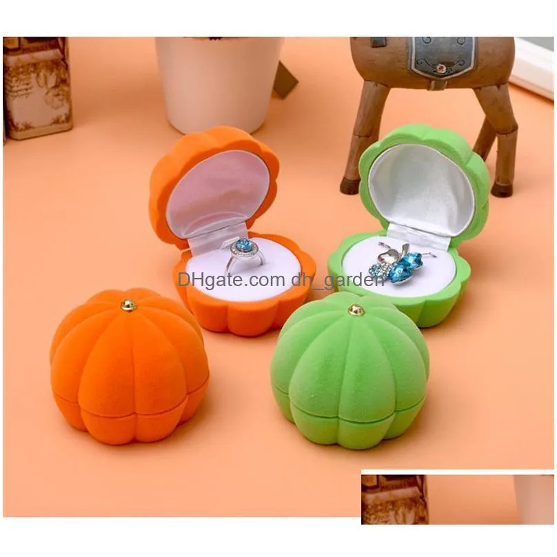 halloween lovely orange/green pumpkin ring box flocking necklace jewelry box pumpkin earring ear stud case for festival wedding