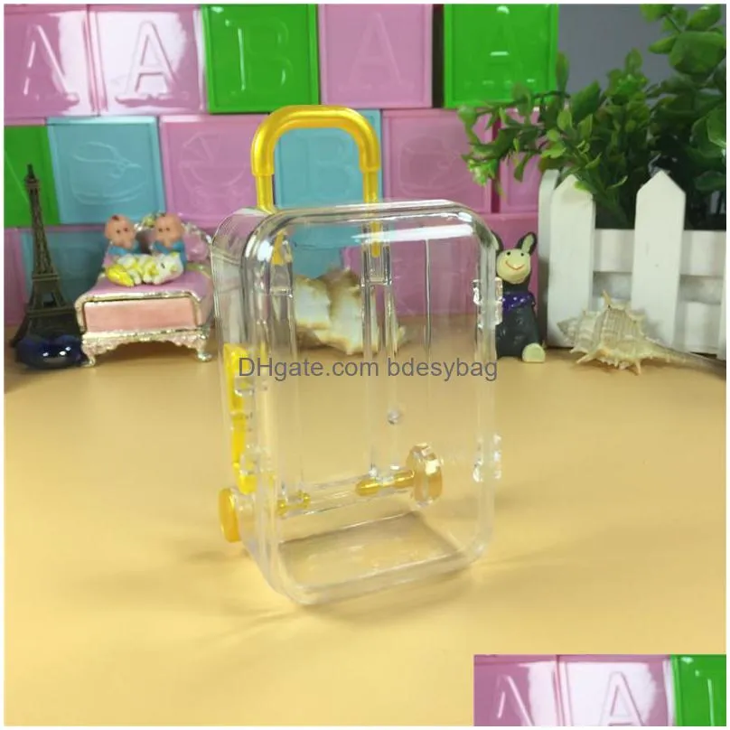 transparent travel luggage design plastic candy box mini suitcase box wedding baby shower chocolate boxes christmas gifts lx0512