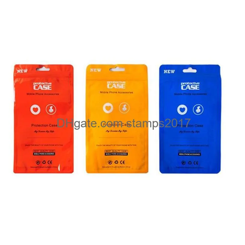 1000pcs/ lot 12x21cm 4 colors plastic cell phone case bags mobile phone shell packaging zipper pack wholesale lx0172
