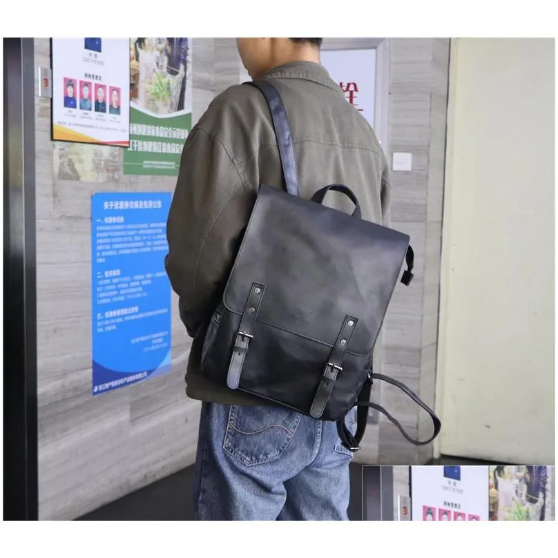 backpack men leather vintage for teenager laptop pc portable bags designer boys travel thin school luxury mochila